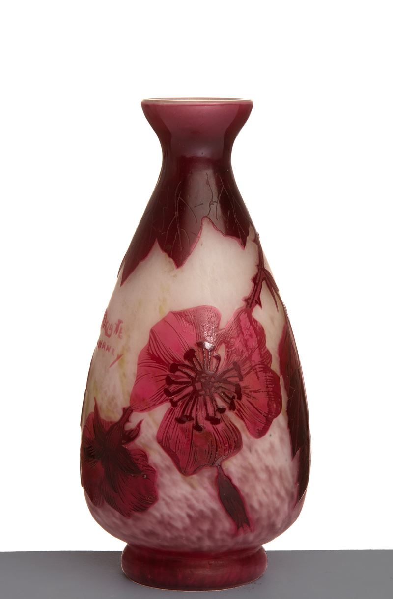 Andre Delatte - Vaso in pasta di vetro decorato con fiori e foglie
