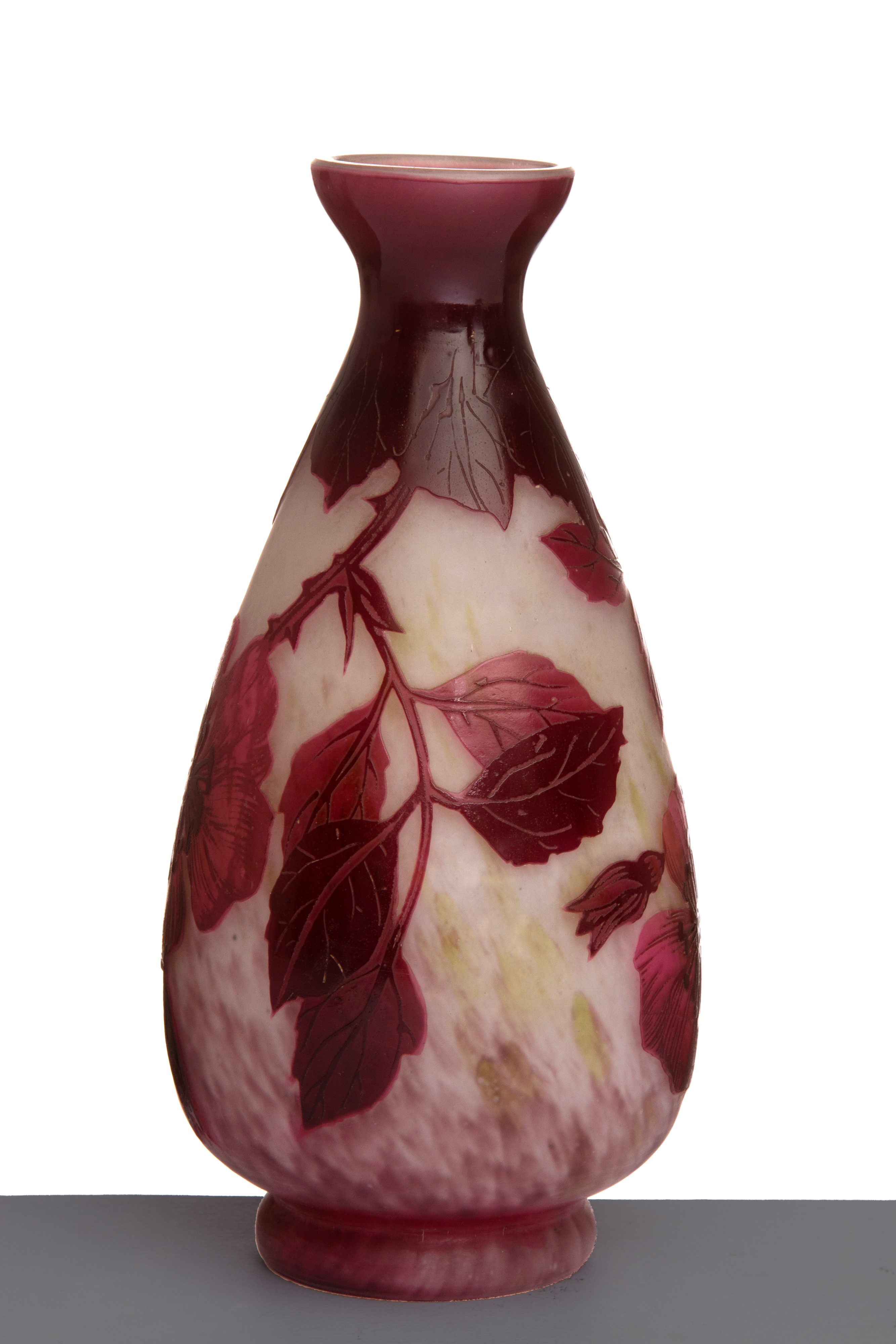 Andre Delatte - Vaso in pasta di vetro decorato con fiori e foglie