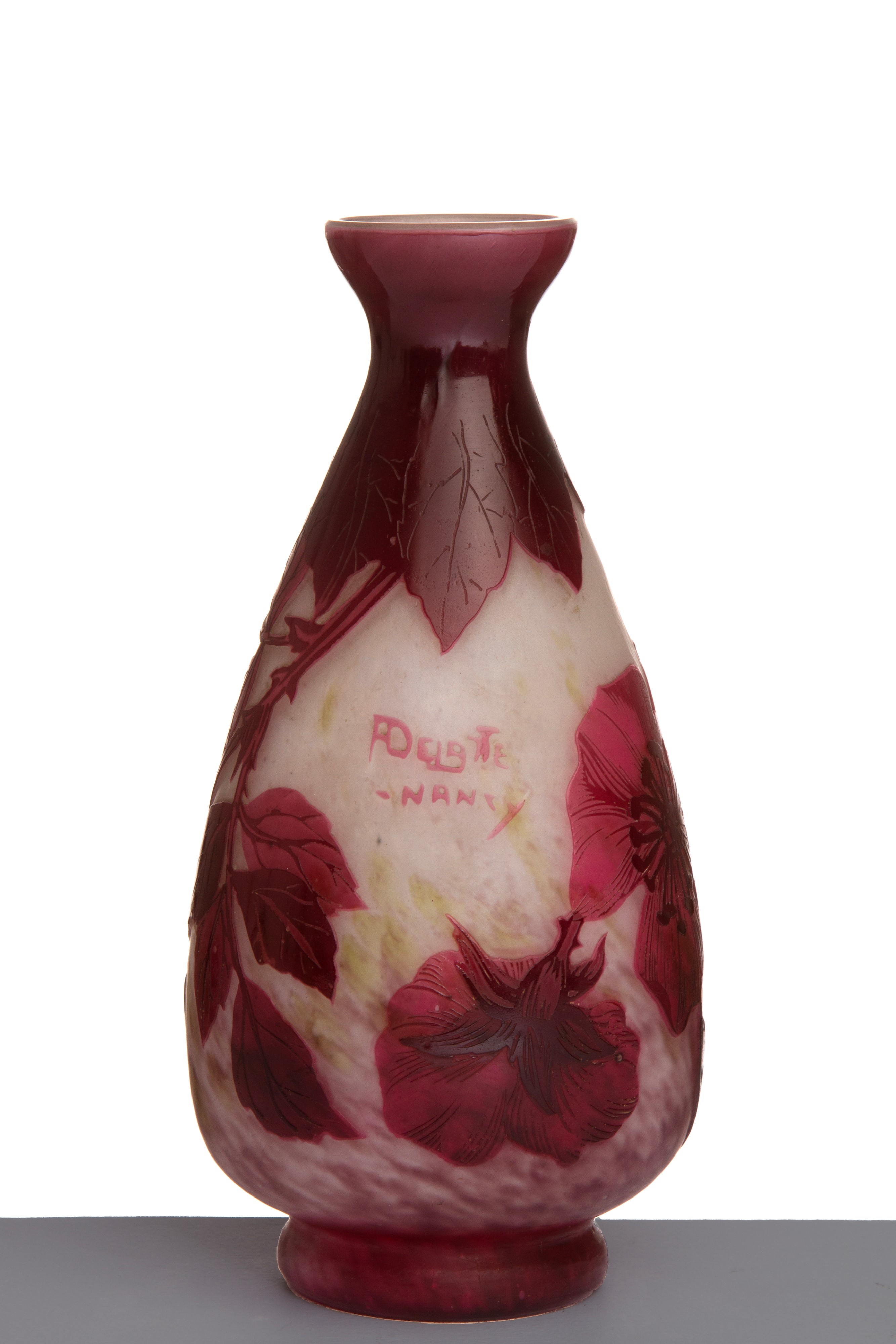 Andre Delatte - Vaso in pasta di vetro decorato con fiori e foglie
