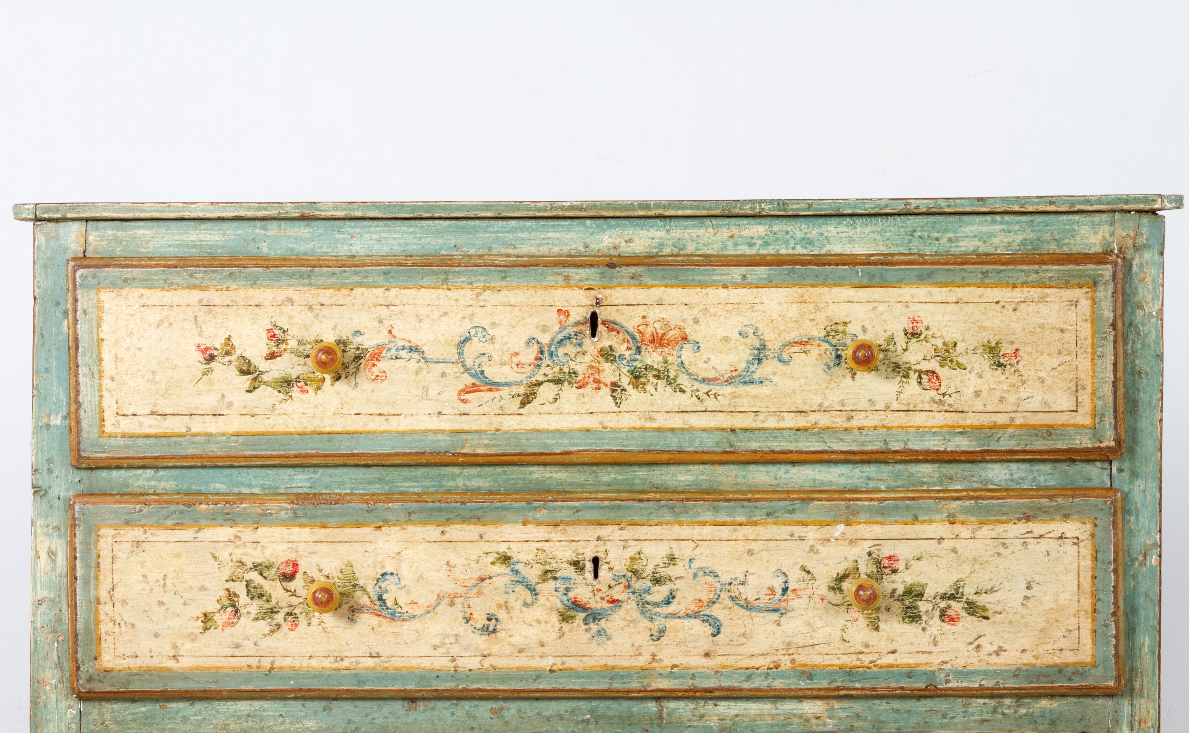 Comò, legno dipinto con motivi floreali, Italia centrale, XIX secolo
