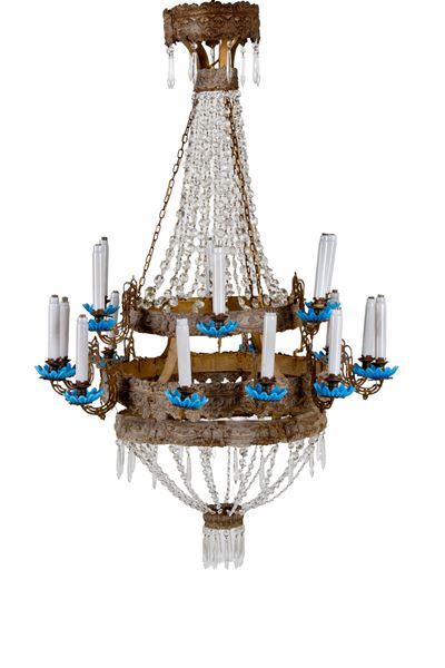 Lampadario a mongolfiera, diciotto luci su due palchi, Toscana, XIX secolo