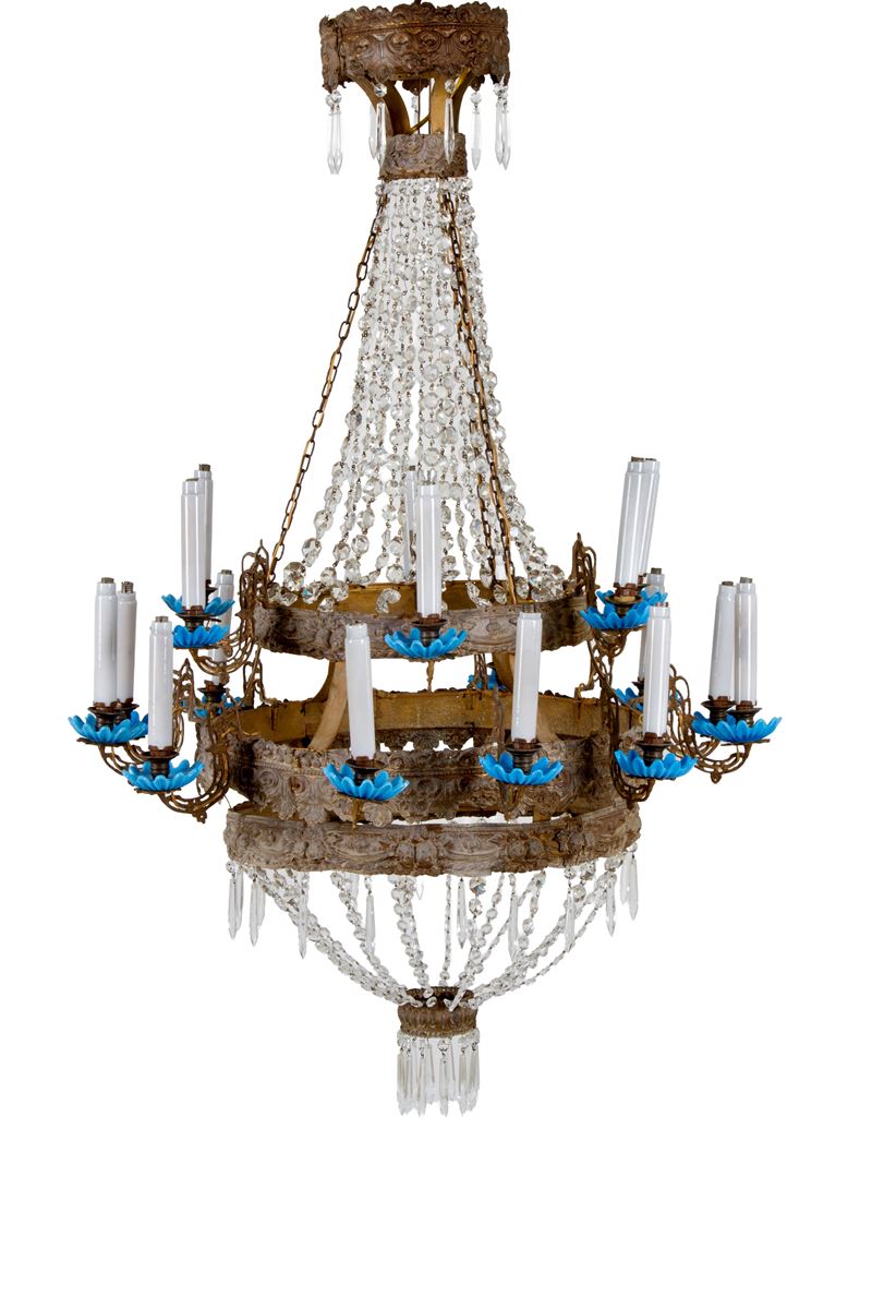 Lampadario a mongolfiera, diciotto luci su due palchi, Toscana, XIX secolo