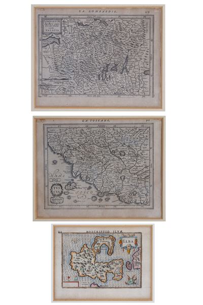 Tre carte geografiche della Lombardia, Toscana e Isola d'Elba, XIX secolo
