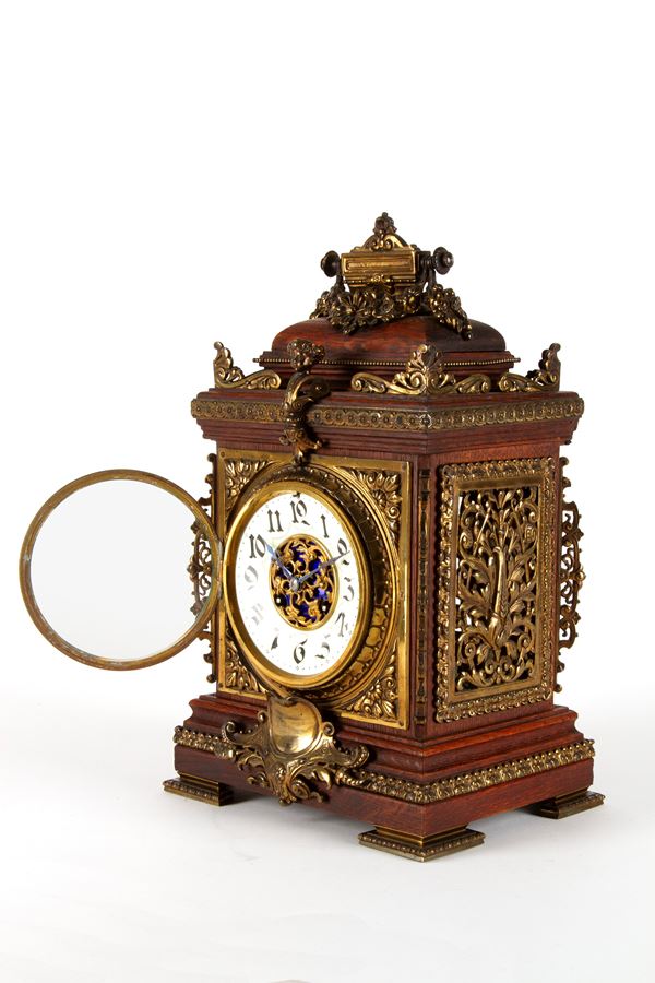 Wooden and bronze clock