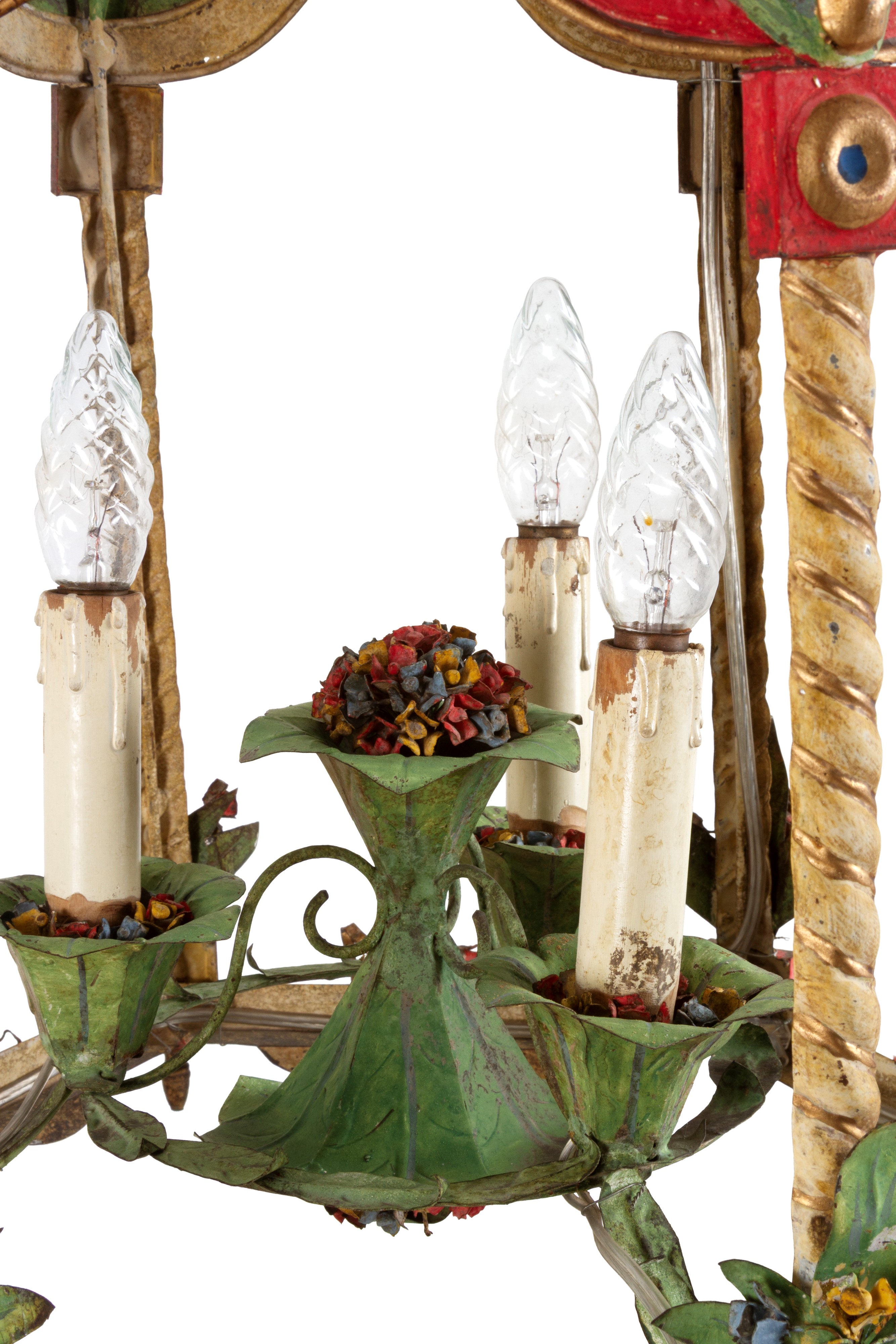 Lampadario a gazebo, tre luci, XIX secolo, lamierino laccato