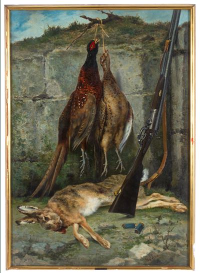 De Vivo, Cacciagione, olio su tela, 104x80 cm, XIX secolo
