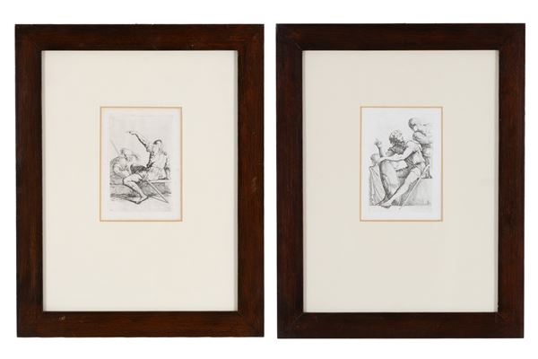 SALVATOR ROSA - Two etchings "SITTING SOLDIERS"