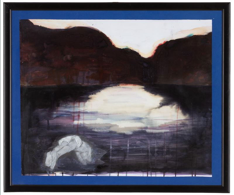 Adelita Husni-bey - Tuffo nel lago, tecnica mista su carta
