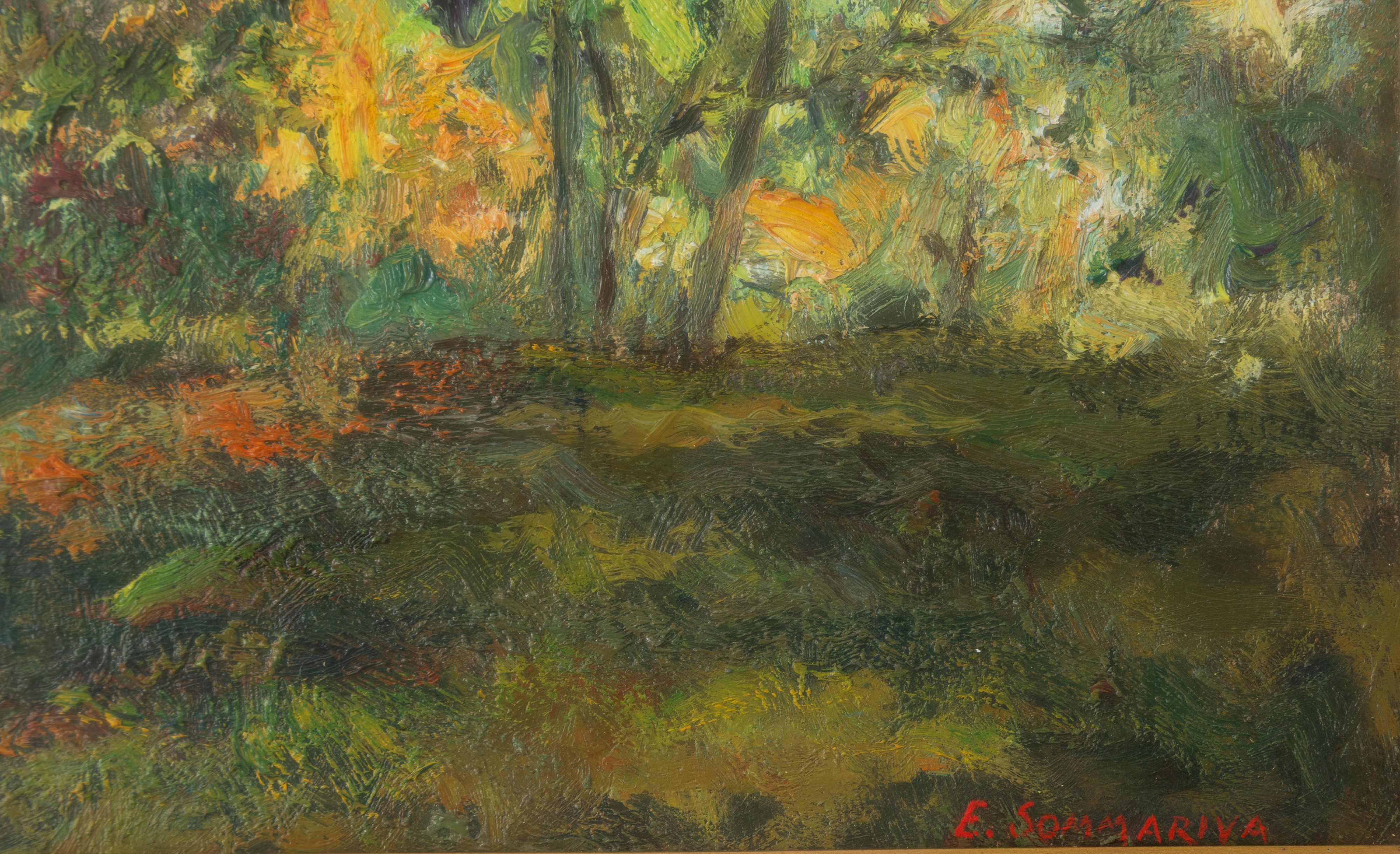 Emilio Sommariva - Bosco in ottobre, olio su cartone