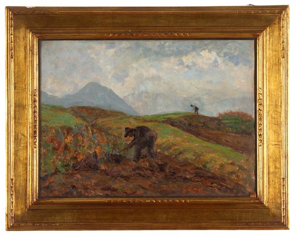 EMILIO SOMMARIVA - Painting "POTATO HARVEST"