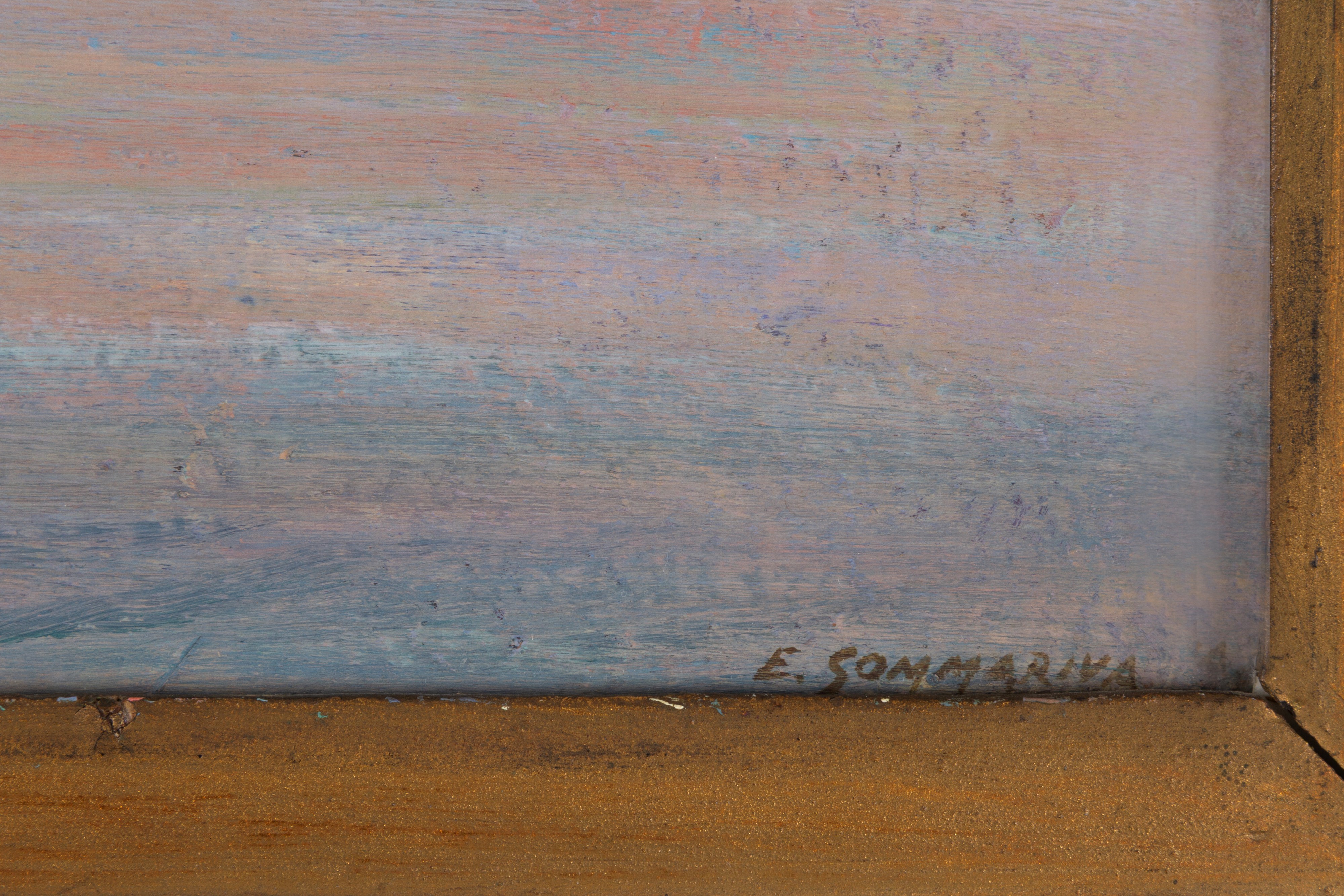 Emilio Sommariva - Veduta di lago, olio su cartone