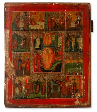 Icona russa, «Dodici grandi feste», pittura su tavola, XIX secolo