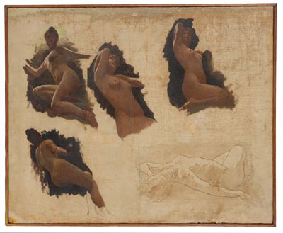 Autore sconosciuto, Bozzetto 'Nudi Femminili', olio su tela