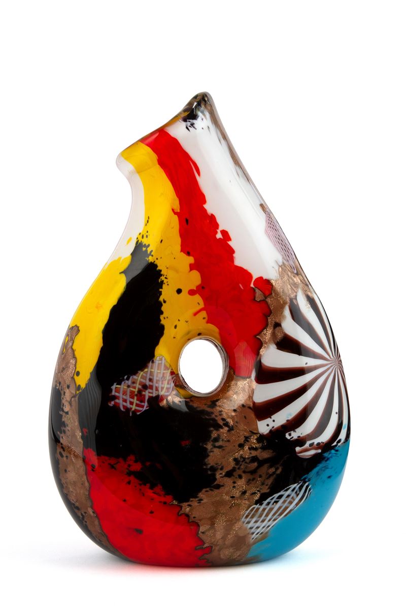 Dino Martens - Vaso Oriente in vetro a graniglia con decorazione a murrina stellata