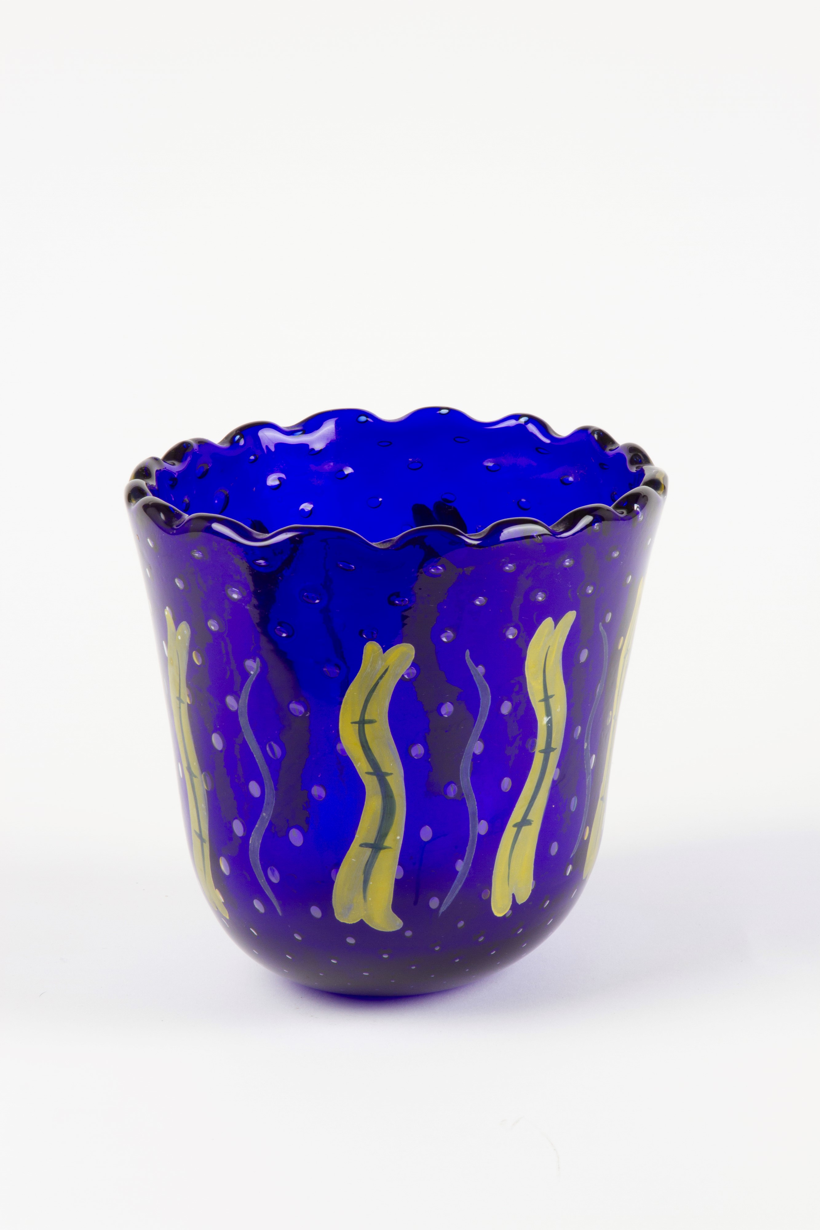 Massimo Giacon - Vaso in vetro soffiato blu, produzione Memphis Extra