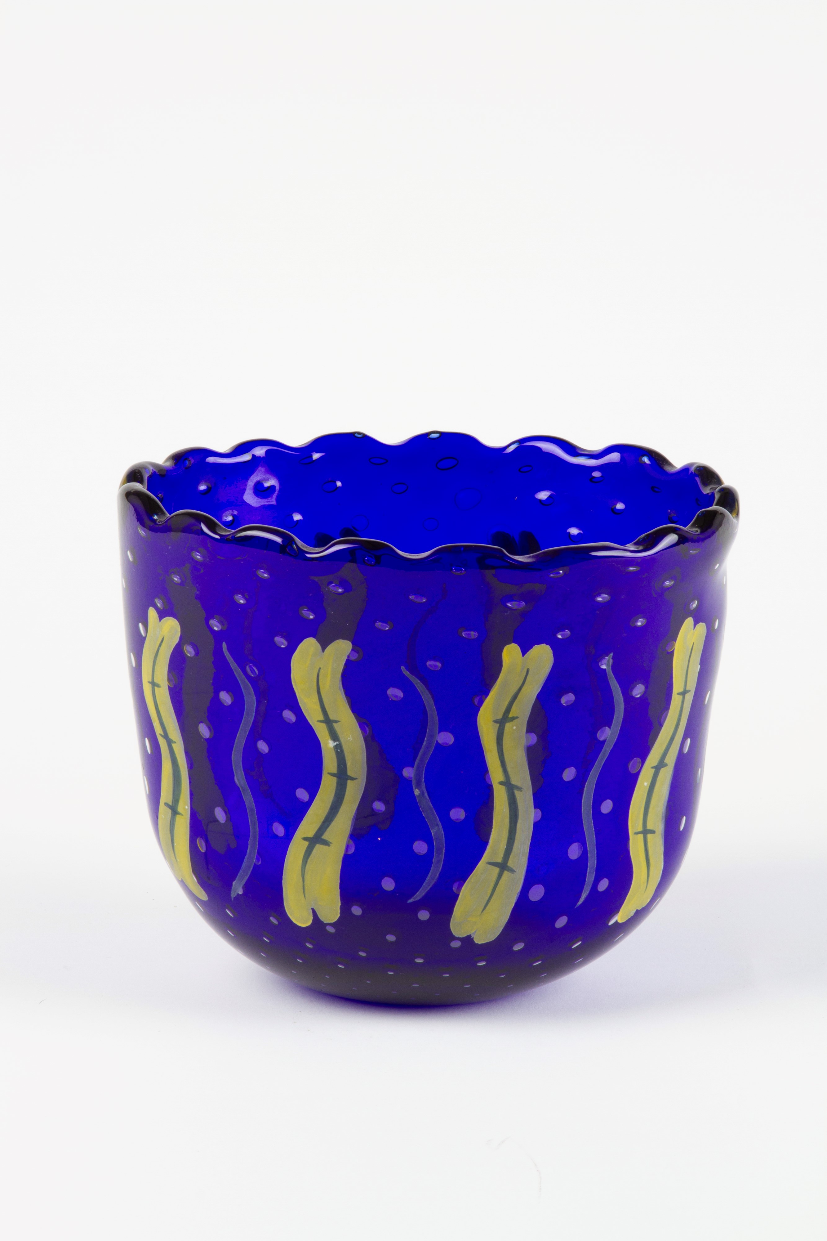 Massimo Giacon - Vaso in vetro soffiato blu, produzione Memphis Extra