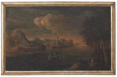 Dipinto, Paesaggio marino con architetture, olio su tela (fine XVIII-inizi XIX secolo)