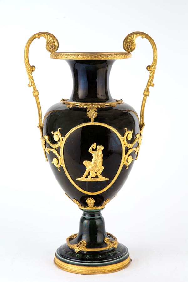 Ceramic vase with bronzes