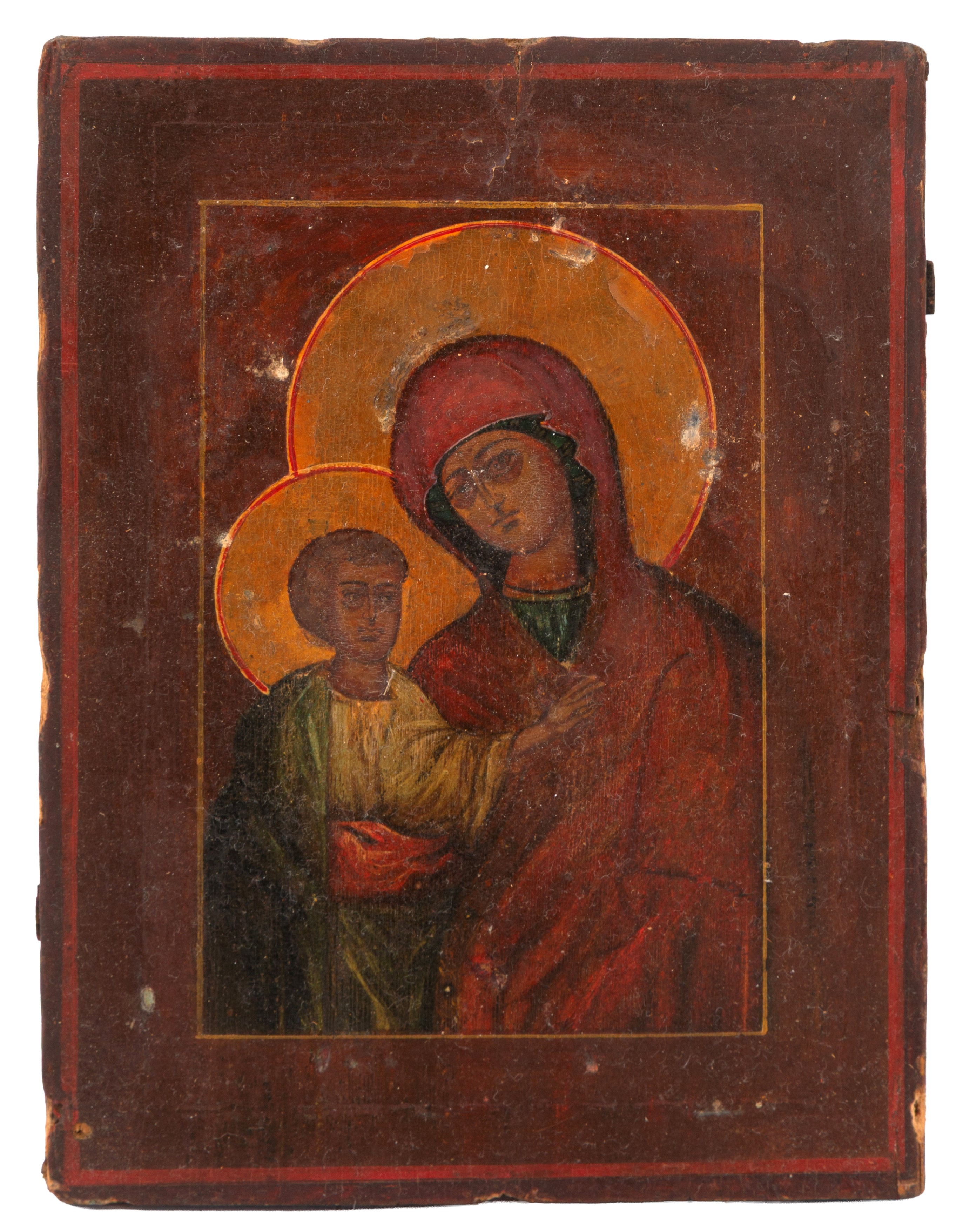 Russia, Icona con riza in argento raffigurante “Madonna con Bambino”, XIX secolo