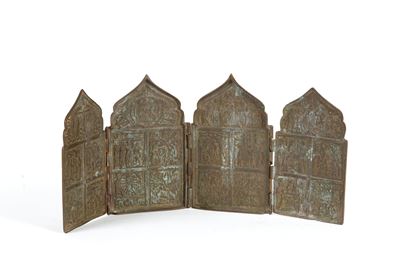 Icona da viaggio, bronzo cesellato, XIX secolo