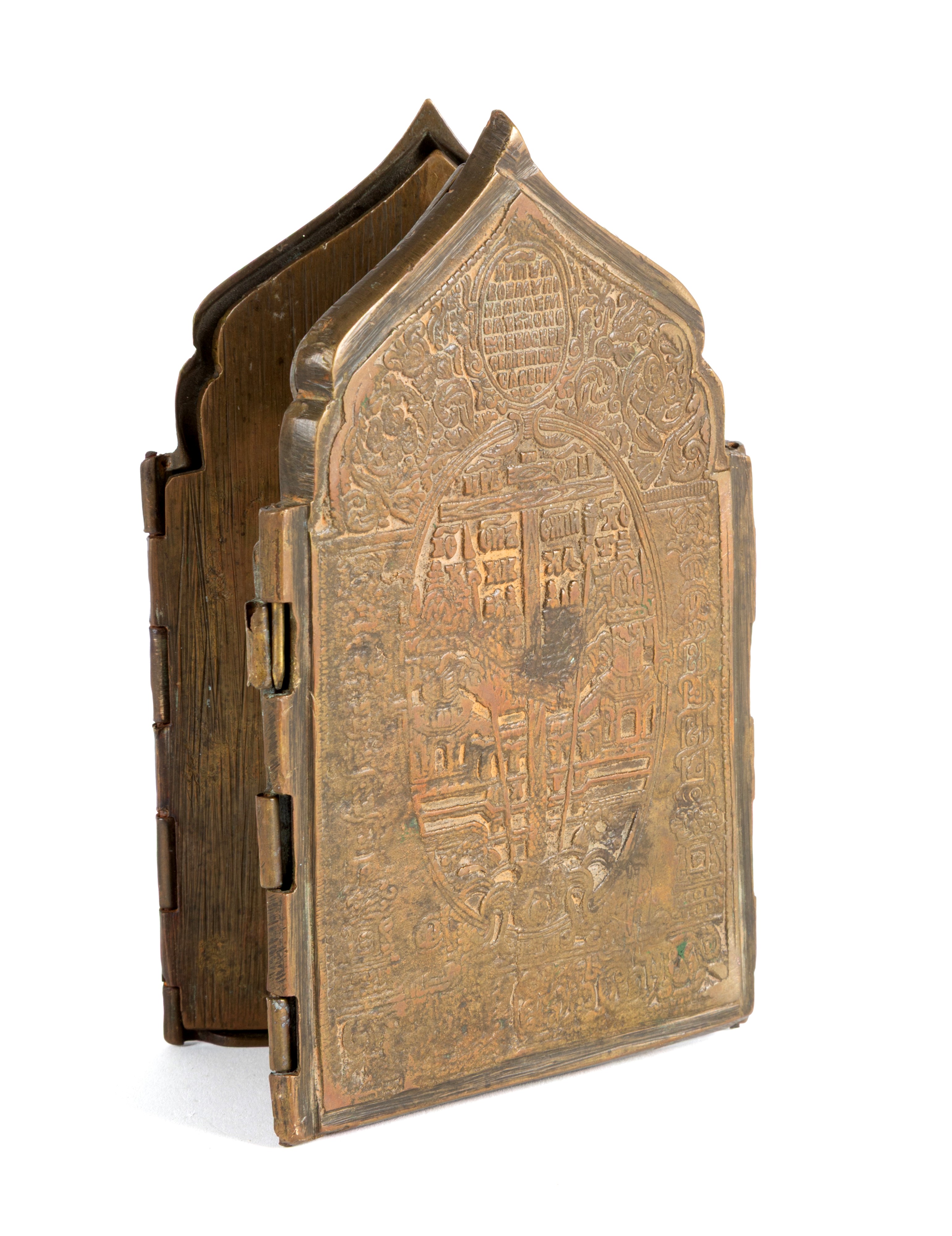 Icona da viaggio, bronzo cesellato, XIX secolo
