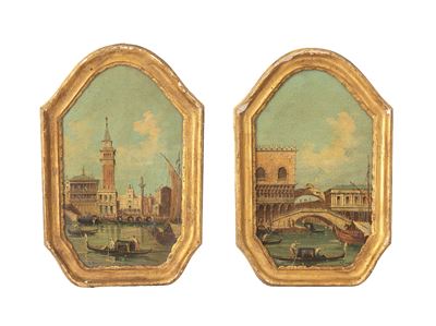 Vedute di Venezia, coppia di dipinti a olio su tela (XIX secolo)
