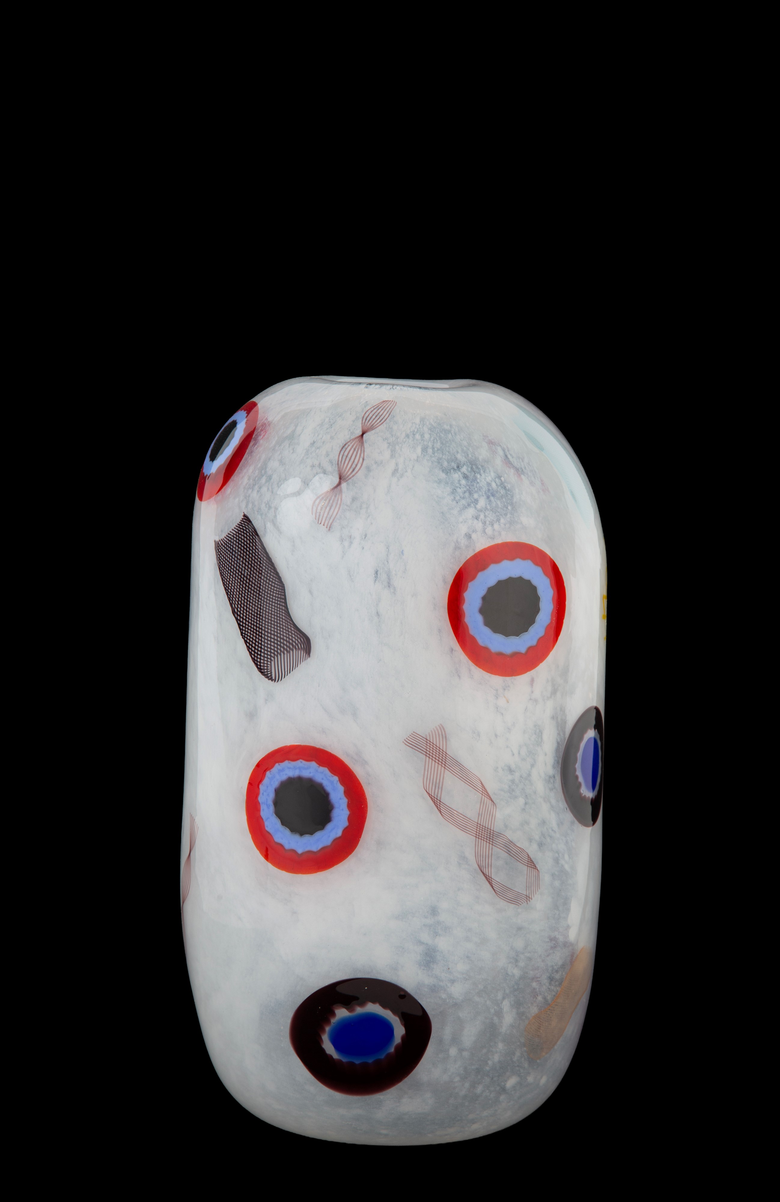 Vaso in vetro lattimo con murrine e canne (Vetreria Aureliano Toso)
