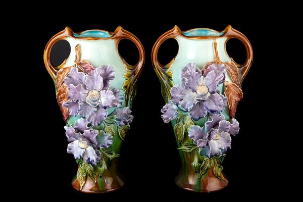 Pair of vases with relief flowers