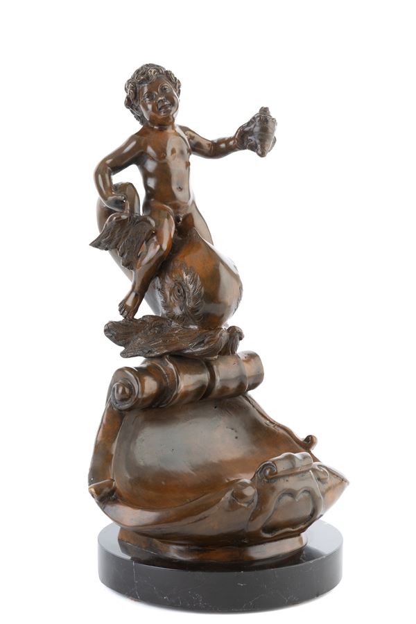 VINCENZO CINQUE - Sculpture "PUTTO ON A DOLPHIN"