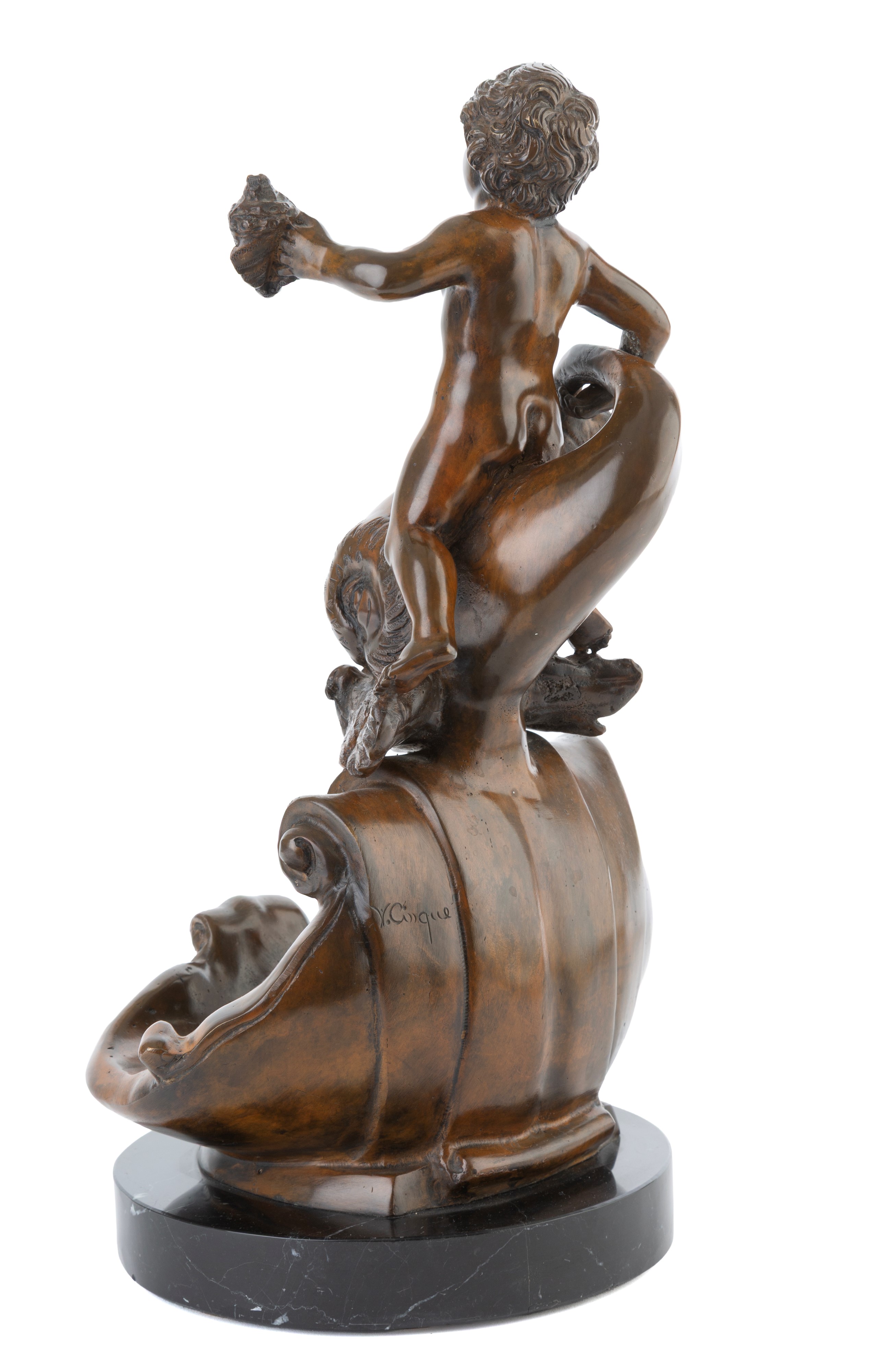 Vincenzo Cinque - Putto su delfino (scultura in bronzo)