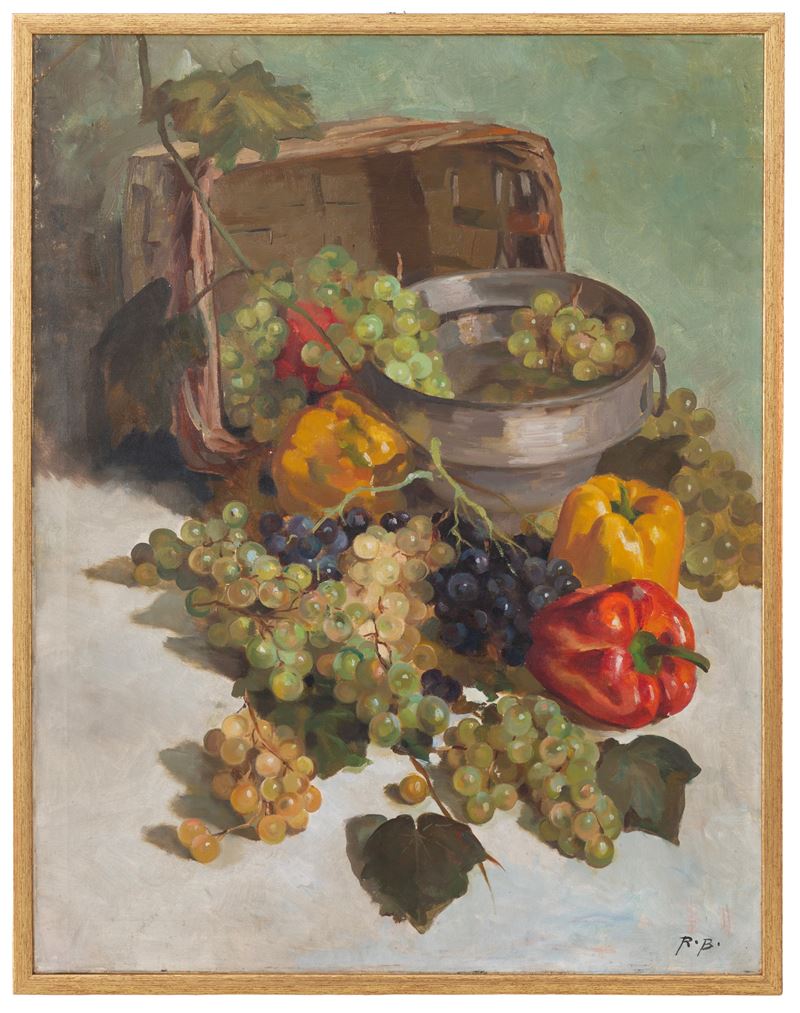 R.B., Olio su tela, Uva e peperoni