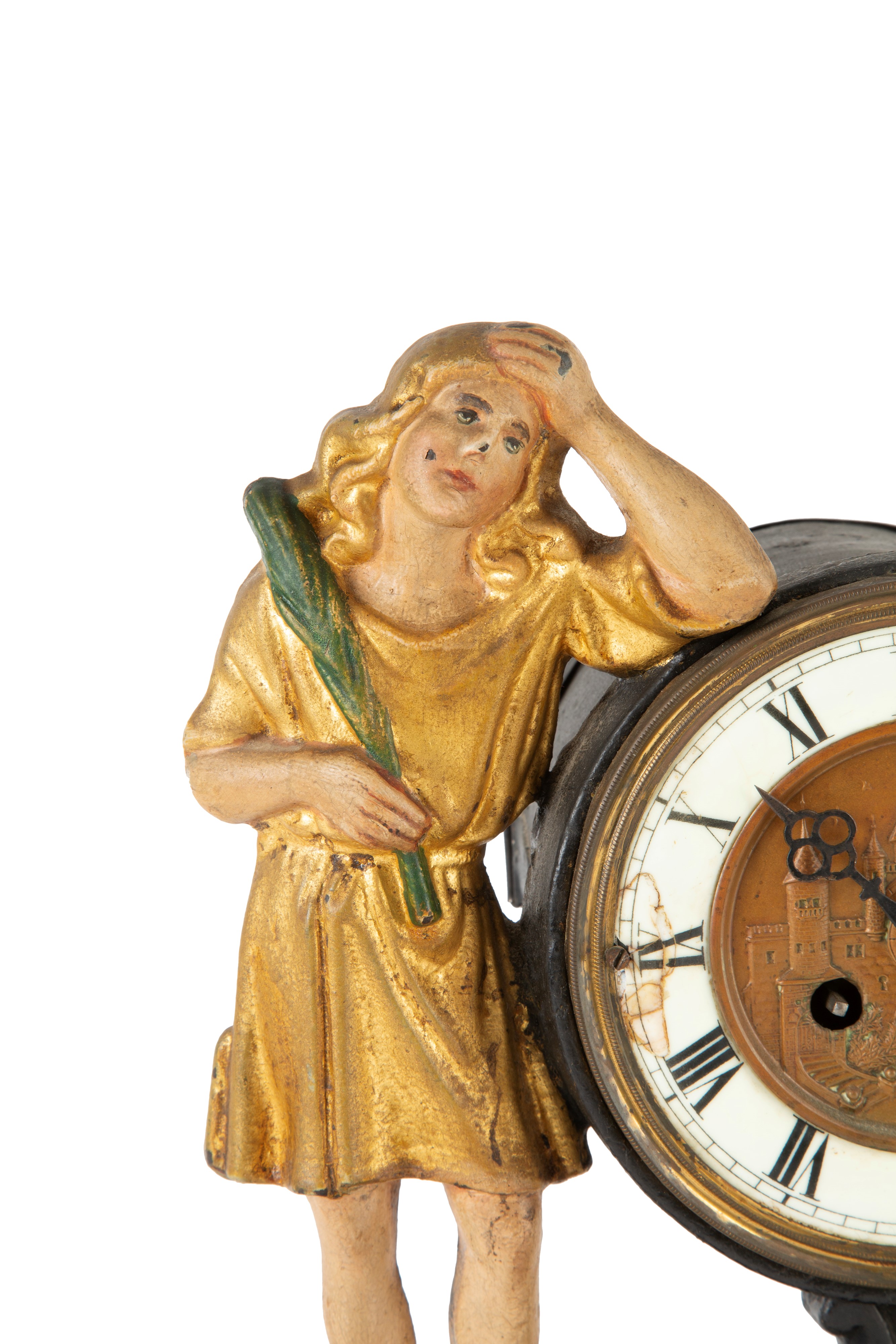 Orologio in ghisa dipinta, figure laterali (fine  XIX–inizi XX secolo)