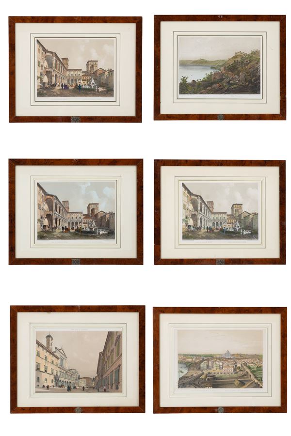 PHILIPPE BENOIST - Six watercolor lithographs "VIEWS OF ROME"