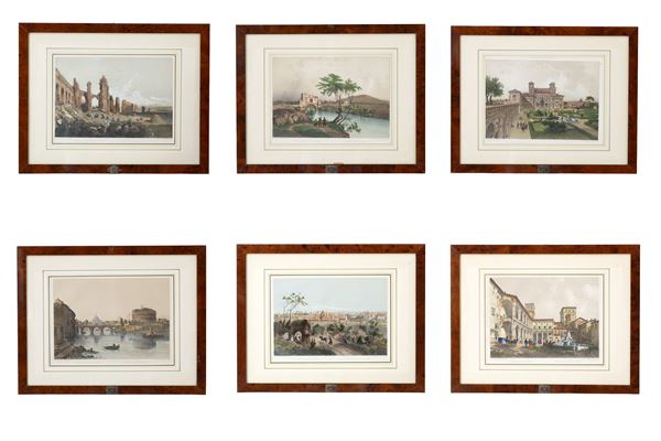FELIX BENOIST - Six watercolor lithographs "VIEWS OF ROME"