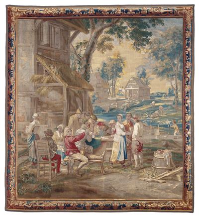 Arazzo fiammingo, Scene di corte, lavorazione in lana e seta (XVIII secolo)
