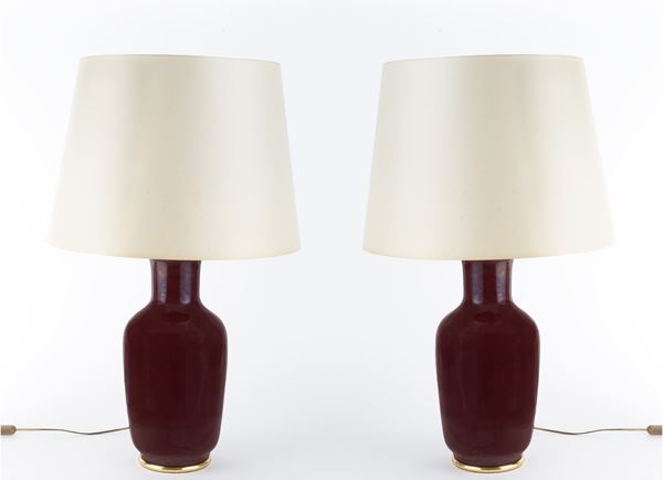 Pair of vases mounted on lamps. PAF MILANO