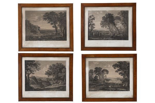Four engravings "LANDSCAPES WITH ARCHITECTURE"