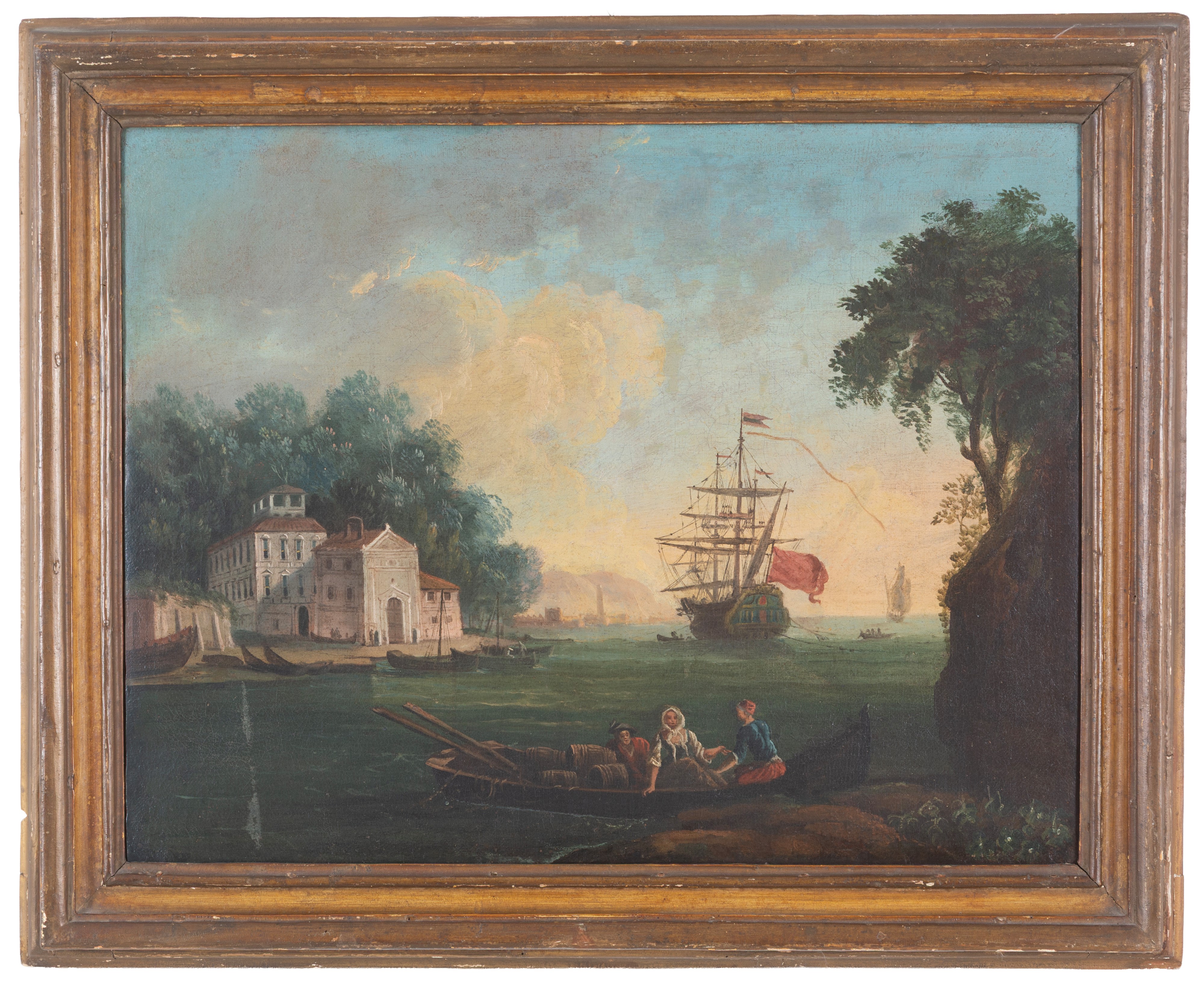 Dipinti, Marine con architetture e velieri, olio su tela (XVIII secolo)