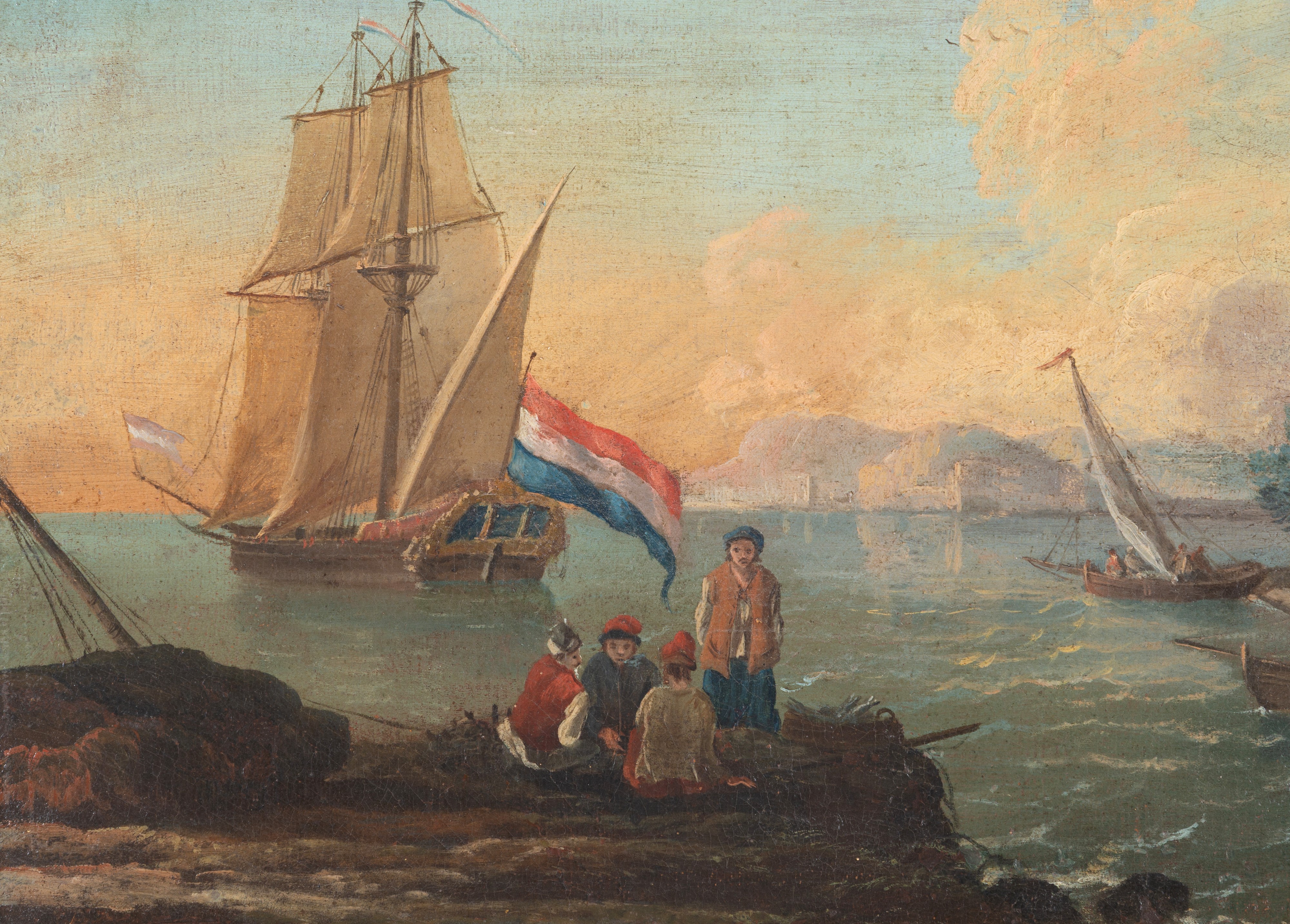 Dipinti, Marine con architetture e velieri, olio su tela (XVIII secolo)