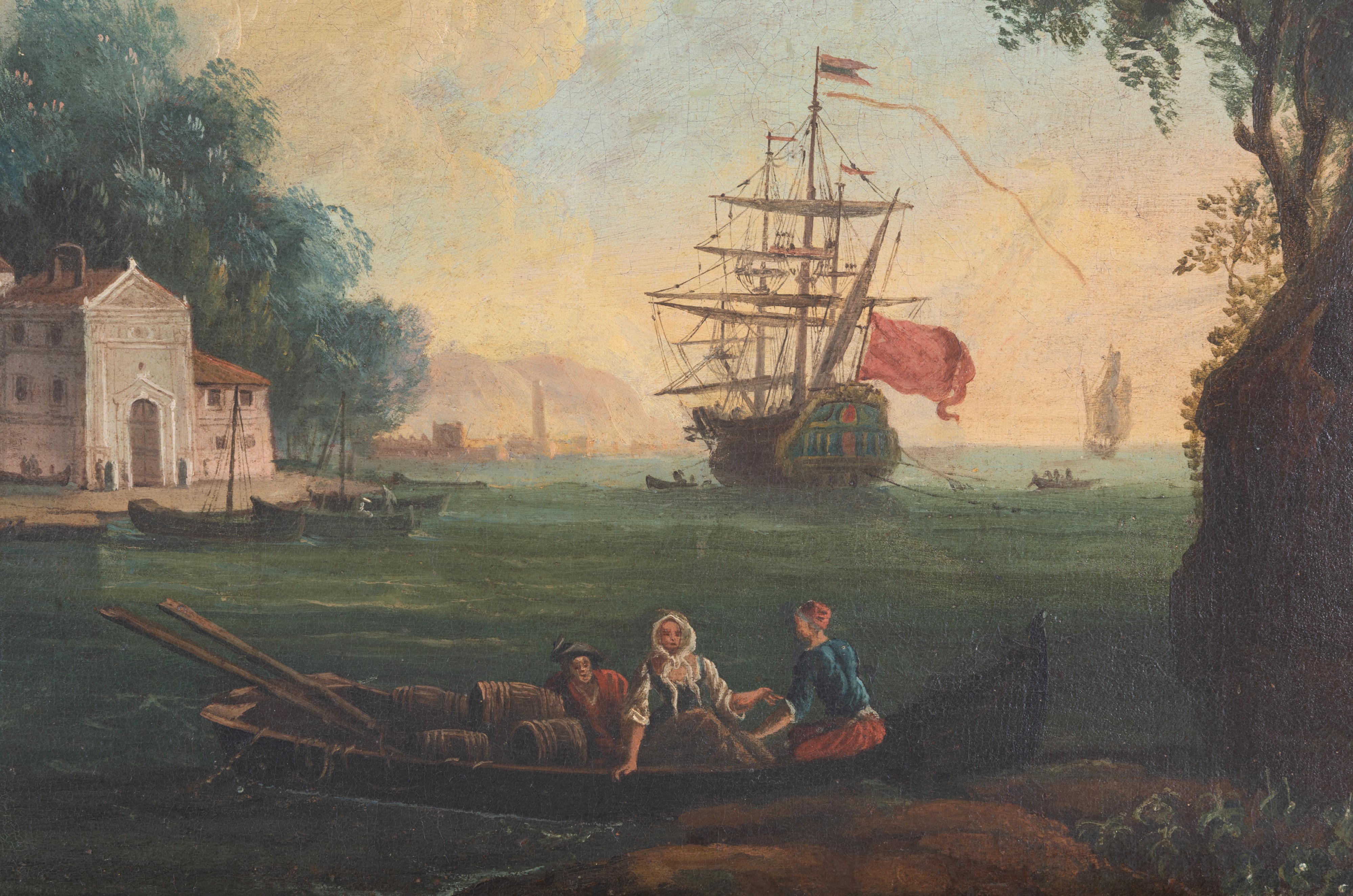 Dipinti, Marine con architetture e velieri, olio su tela (XVIII secolo)