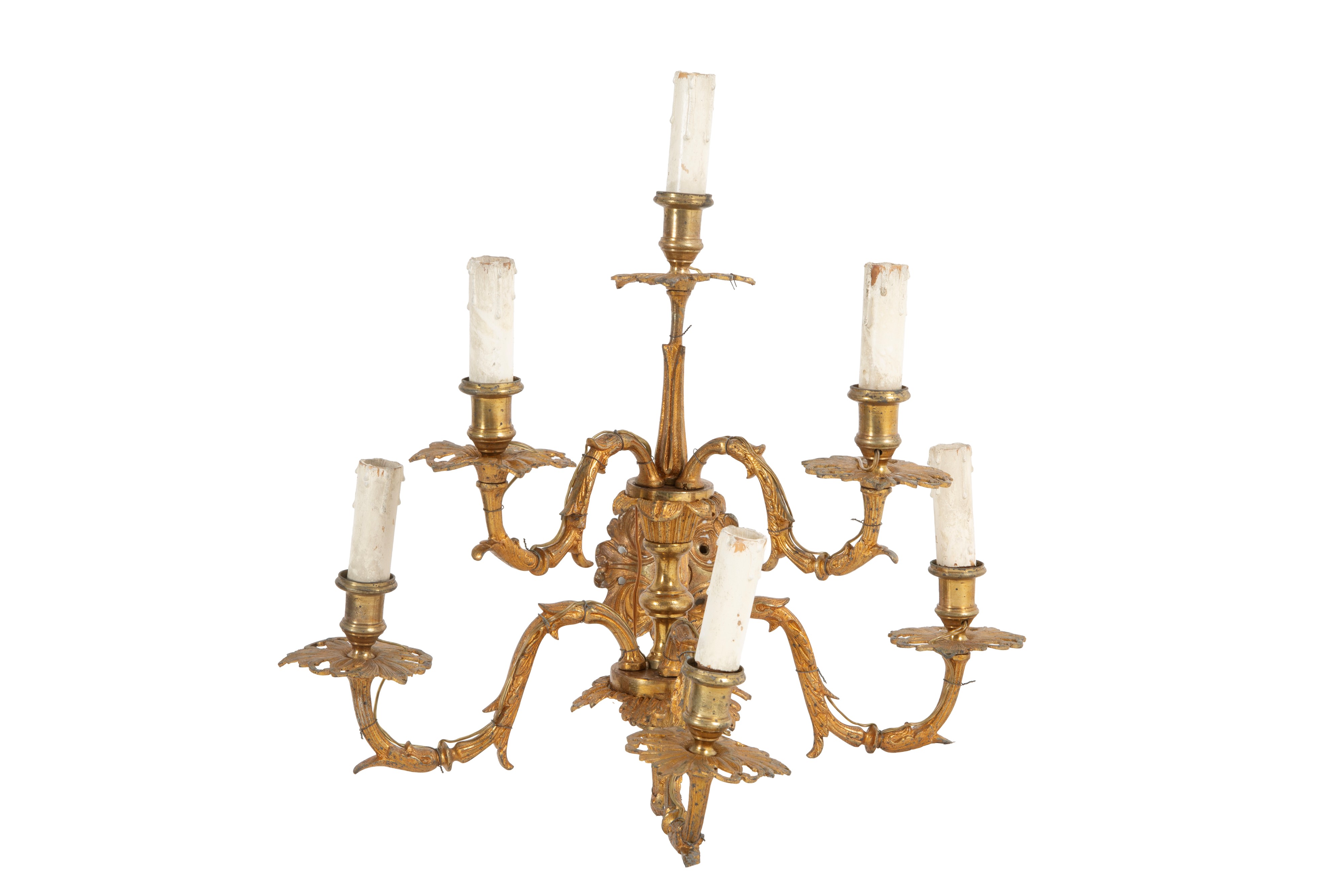 Coppia di applique a sei luci, bronzo dorato, XIX secolo