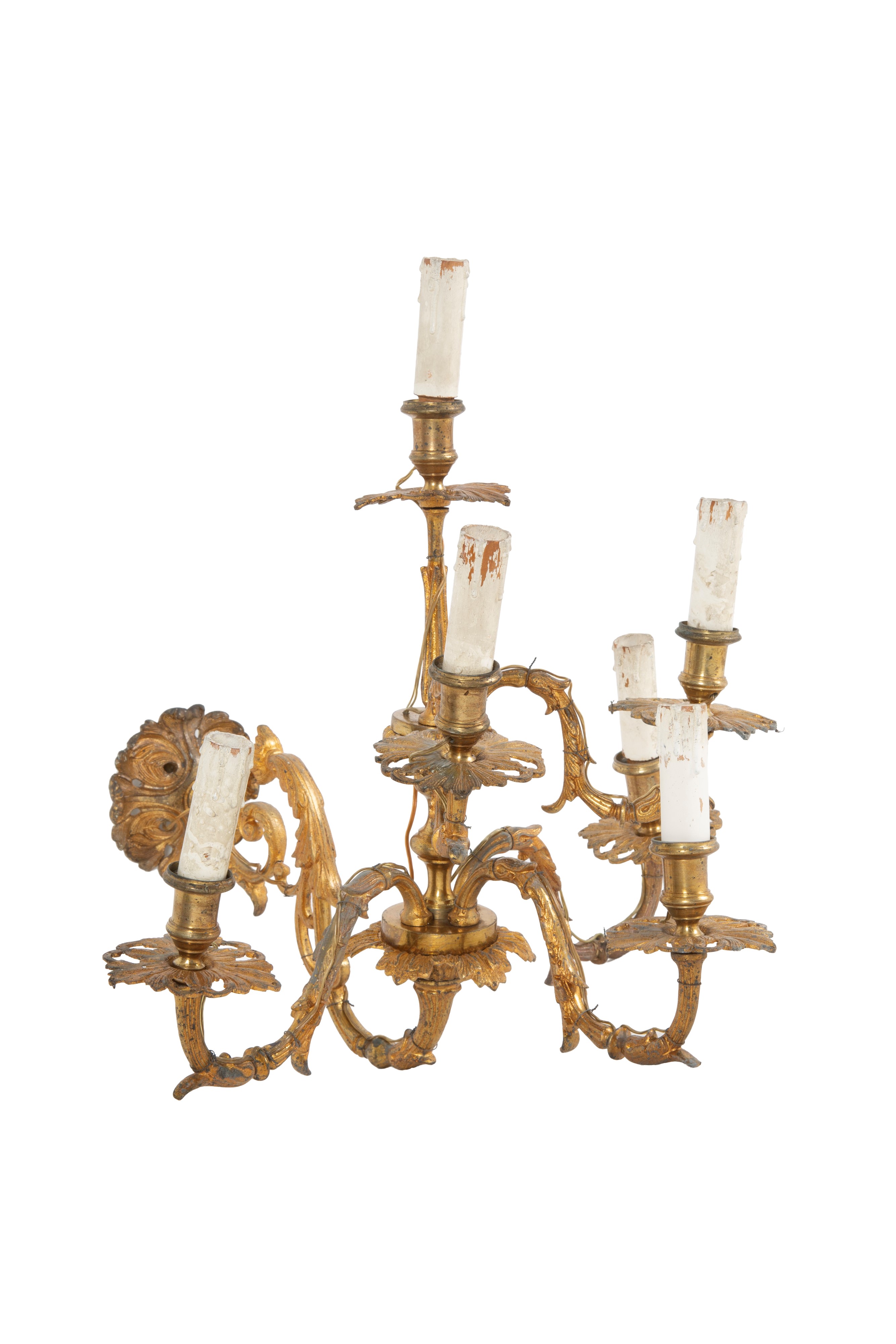 Coppia di applique a sei luci, bronzo dorato, XIX secolo