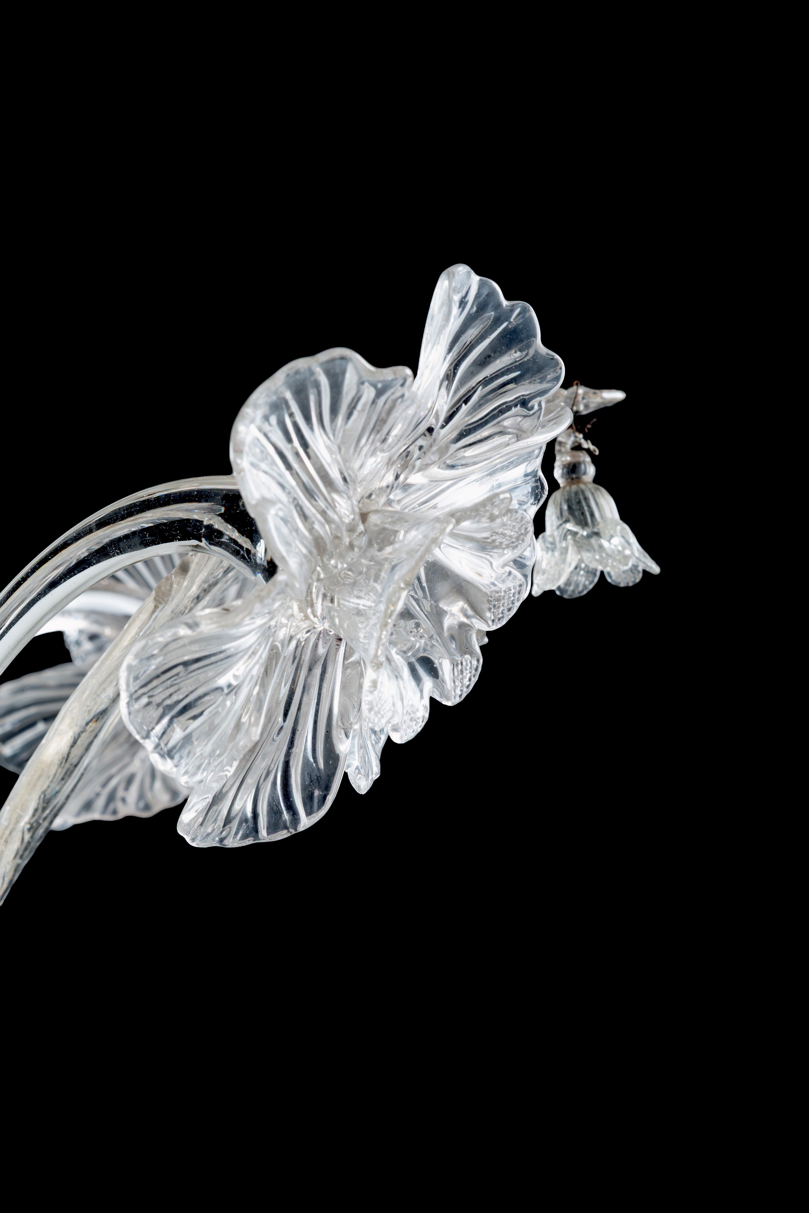 Lampadario a dodici luci in vetro di Murano con motivi floreali e fogliacei, fine XIX secolo
