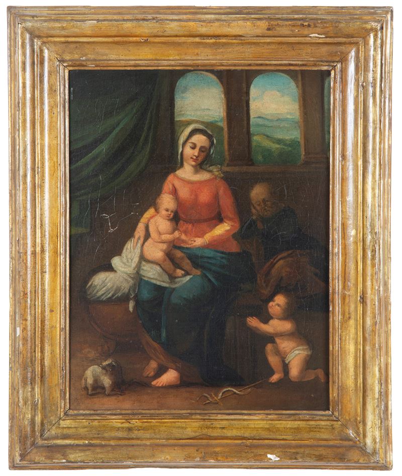 Dipinto, Sacra Famiglia con San Giovannino, olio su tela (XVII secolo)