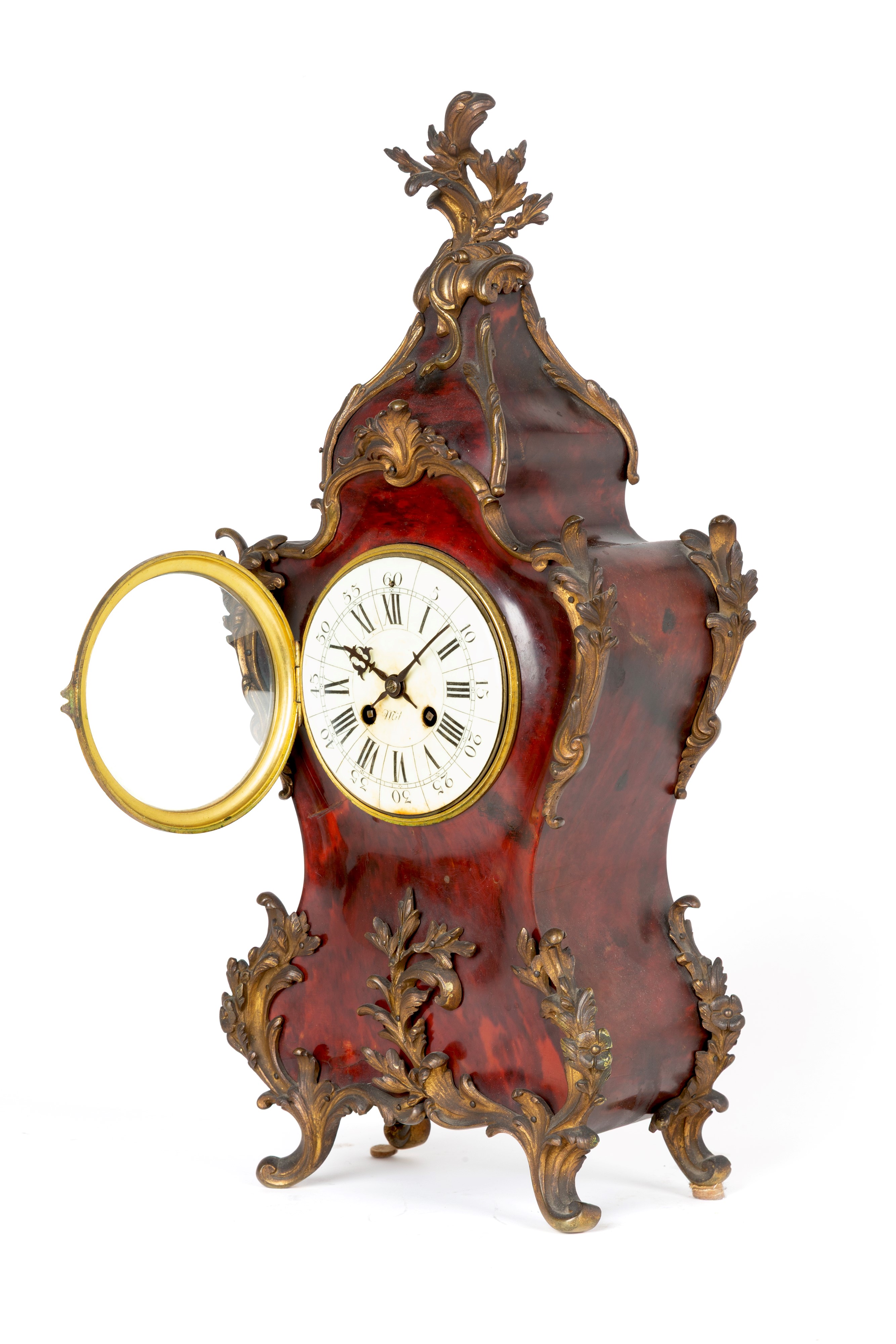 Trittico con orologio e due candelabri a cinque fiamme, finiture in bronzo dorato, XIX secolo