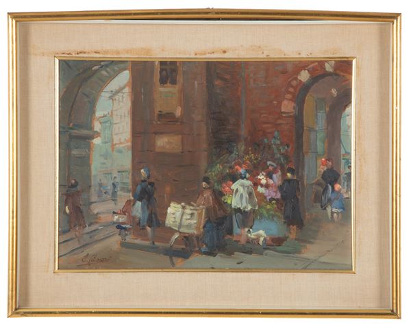 ENRICO CAROZZI - Painting "ARCHES OF PORTA NUOVA, MILAN"