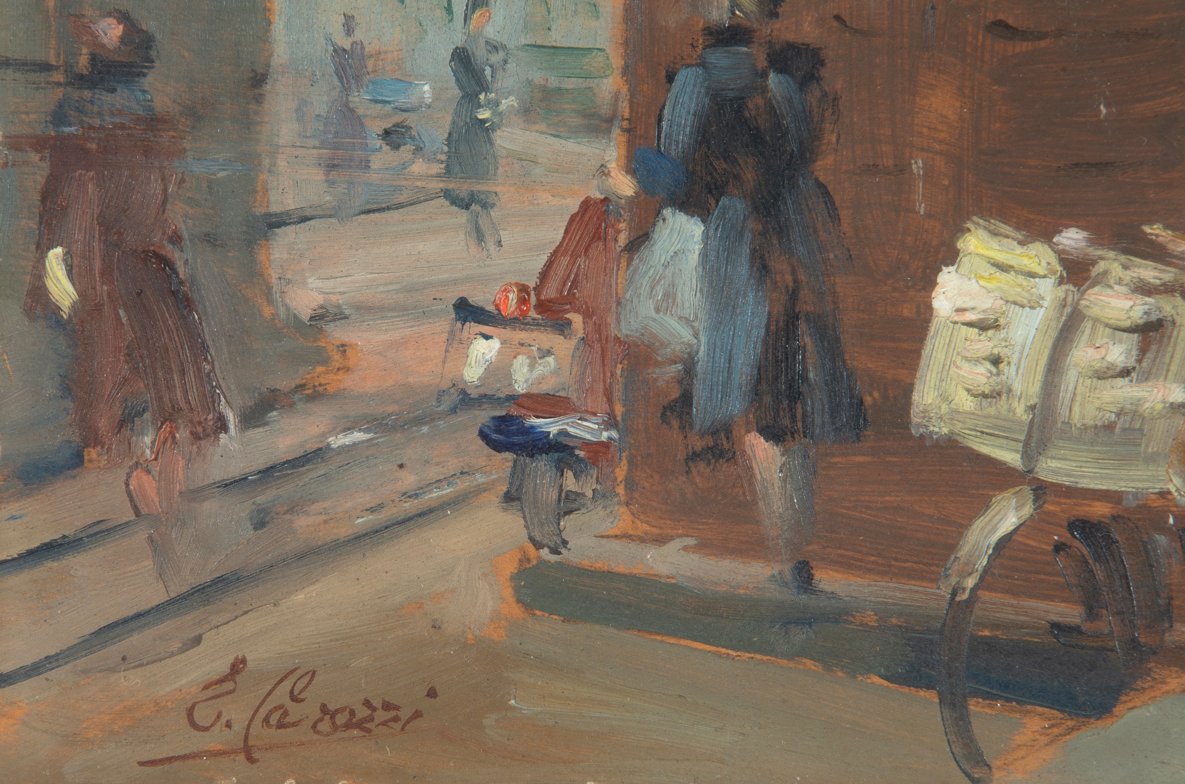 Enrico Carozzi - Archi di Porta Nuova, Milano, olio su tavoletta
