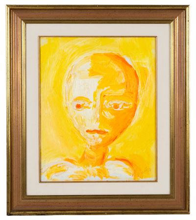 Testa fondo giallo, olio su tela