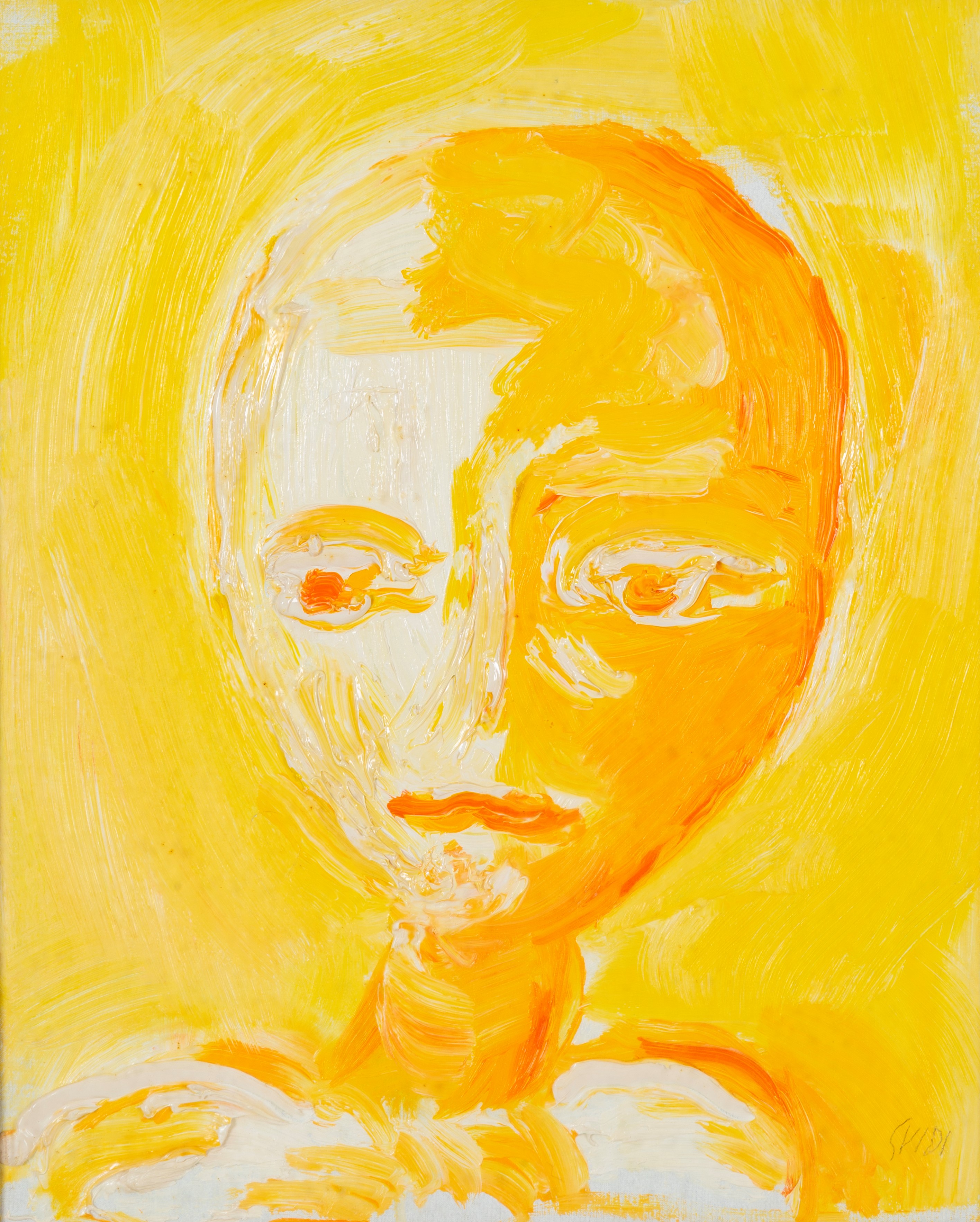 Virgilio Guidi - Testa fondo giallo, olio su tela