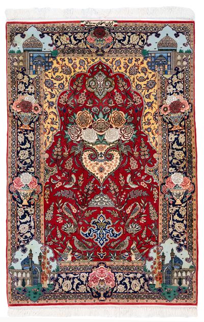 Maestro Vaseghi, Tappeto Isfahan extra fine in lana e seta (Persia), firma e datazione fine XX se...